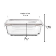 Pote Hermético 1040ml 20,4cm De Comprimento Retangular Em Vidro Borossilicato Com Tampa